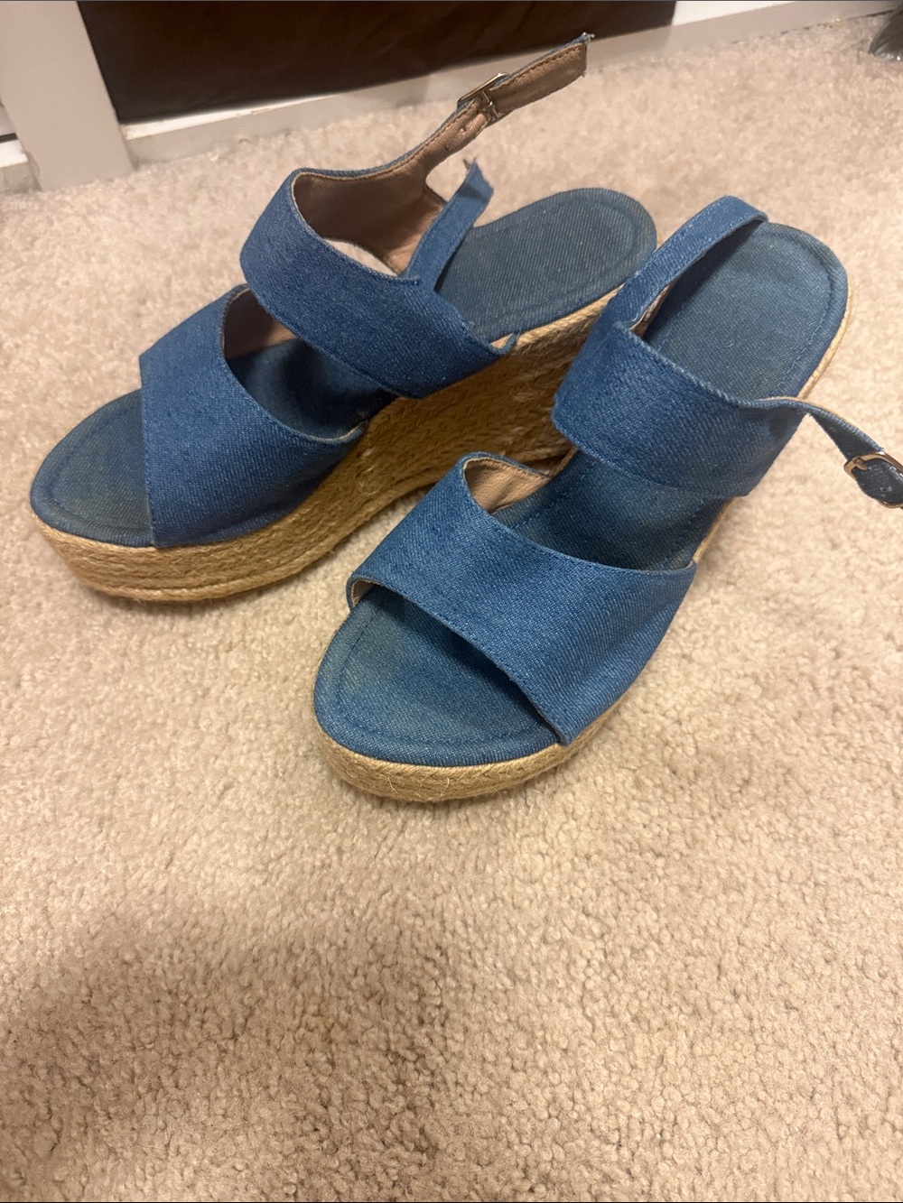 Blue Denim Espadrille Wedge Sandals